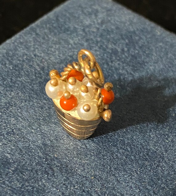 Vintage 14k Gold Pearl & Coral Basket Bucket Char… - image 2