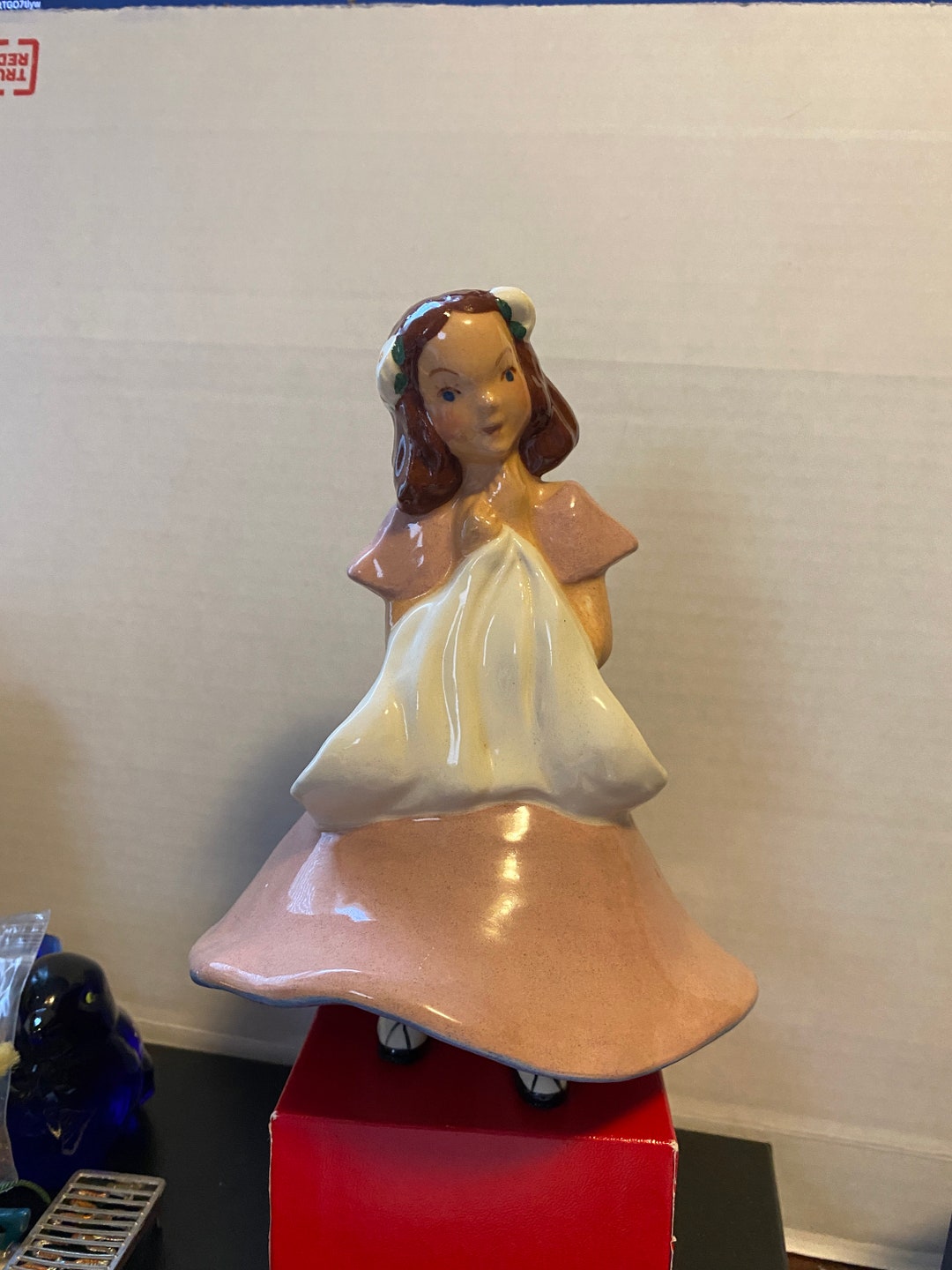 Jessie Grimes California Pottery Flower Holder Girl in Pink Dress Etsy