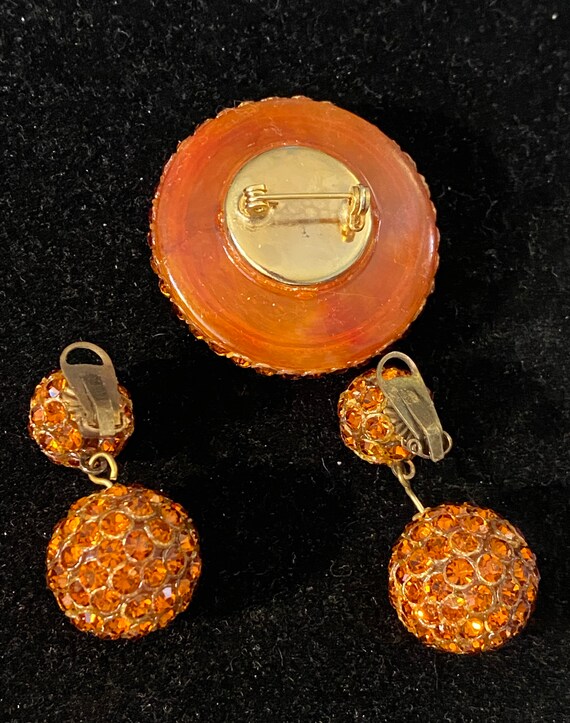 Vintage Celluloid & Rhinestone Pin, Earring Set O… - image 5