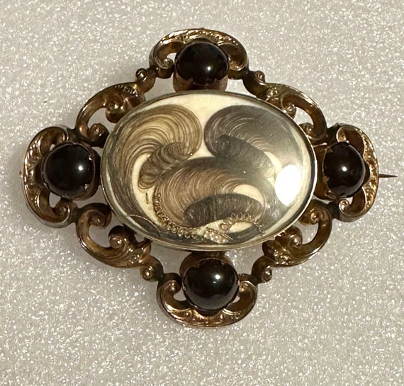 Victorian Mourning Hair Jewelry Brooch - image 1