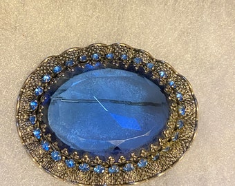 Broche antique en cristal autrichien bleu