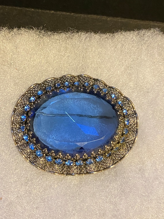 Antique Blue Austrian Crystal Pin