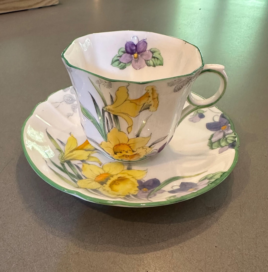 Sauser Spring Melba Bone China Teacup and Saucer Spring - Daffodil & Violet Floral ...