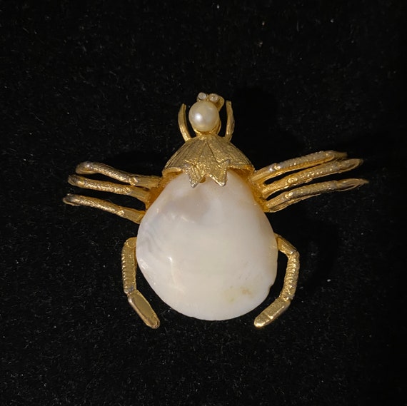 Vintage Gold tone & Mother of Pearl Spider Pin - image 1