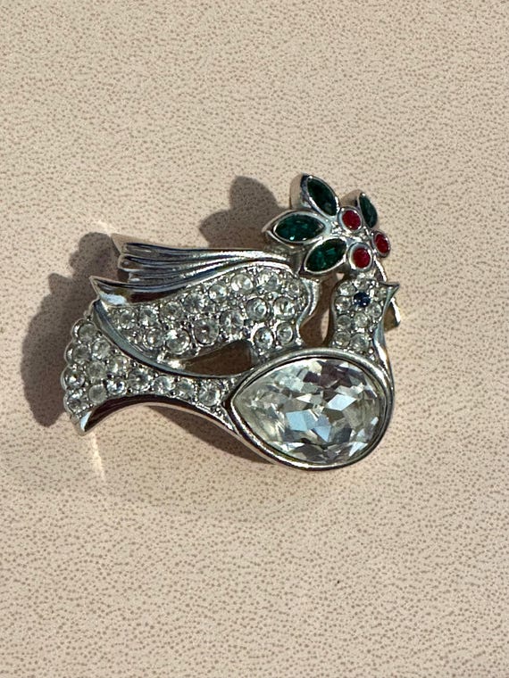 Swan Signed Swarovski Dove w/ Olive Branch Brooch - image 1