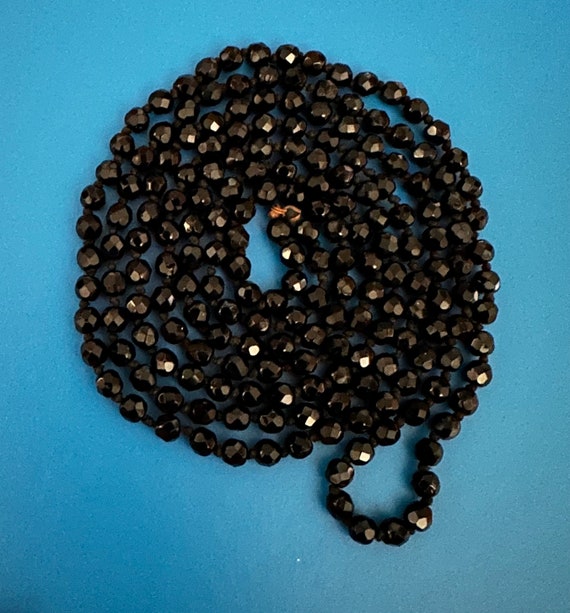 Victorian French Black Jet Bead Necklace 58” Mour… - image 1