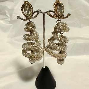 Hattie Carnegie Wired Seed Pearl Dangle Chandelier Earrings