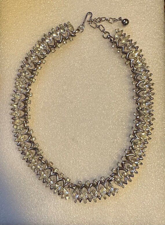 Vintage Trifari Silver Tone & Rhinestone Necklace - image 1