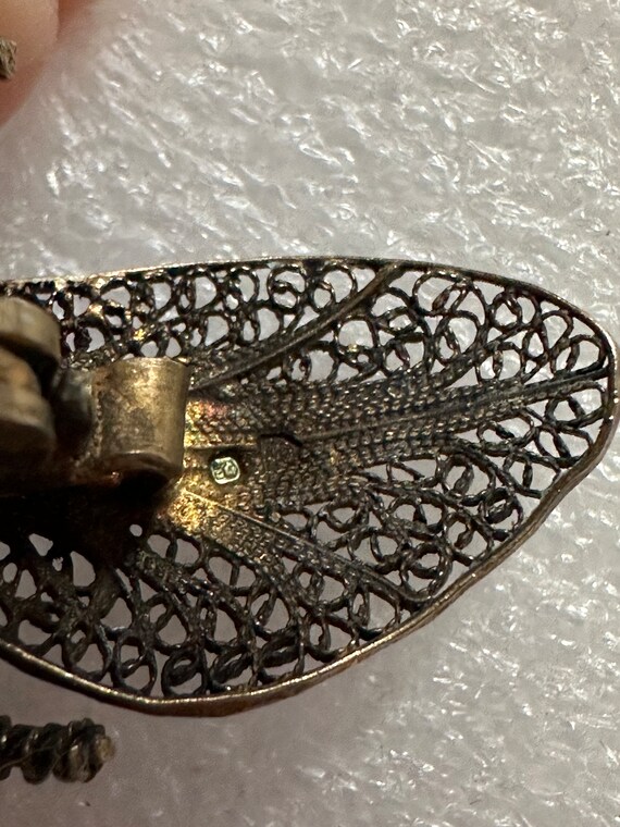 Vintage Sterling Silver Bee Pin w/ Filigree Wings - image 3