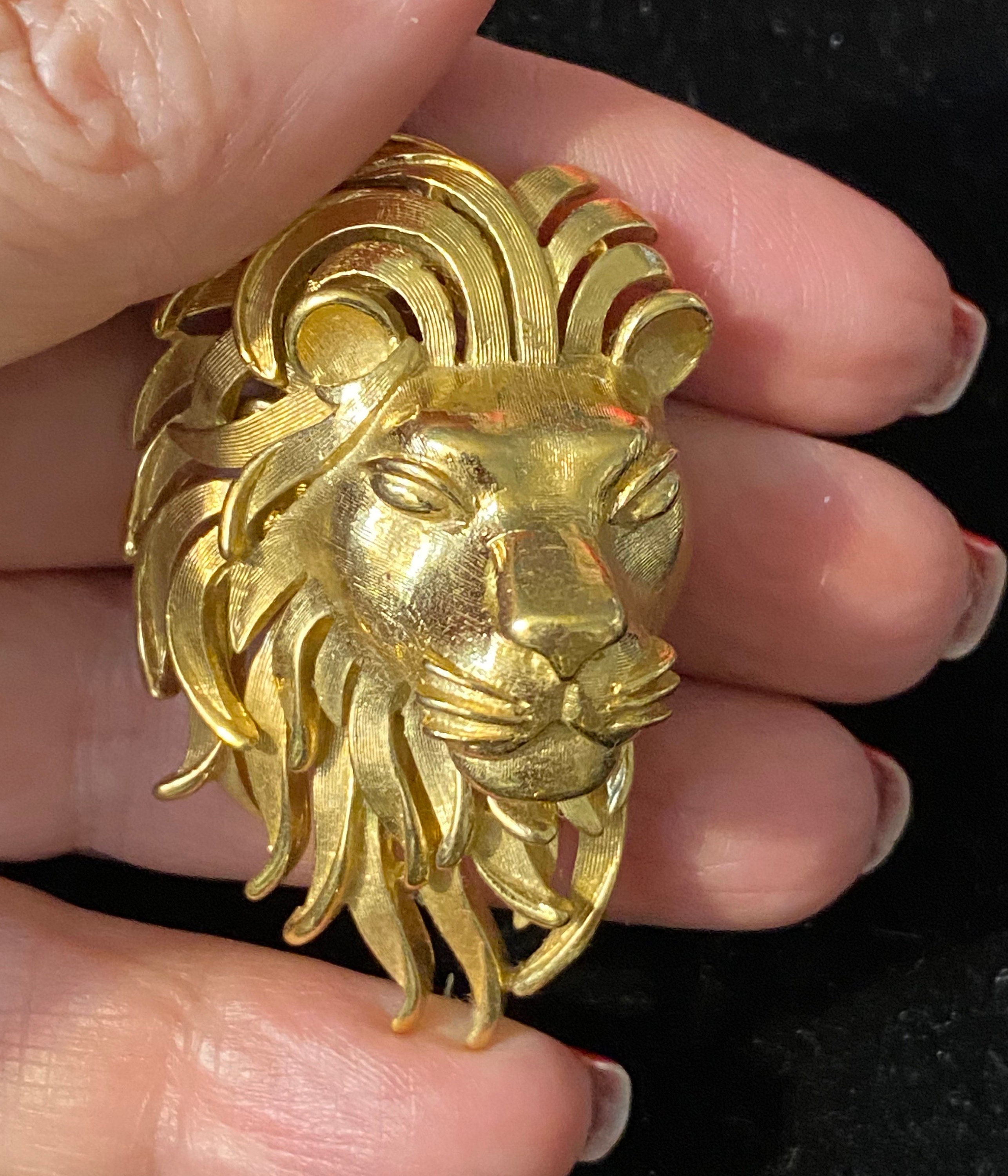 Vintage Trifari Gold Tone Lion Head Pin 3D Design Etsy