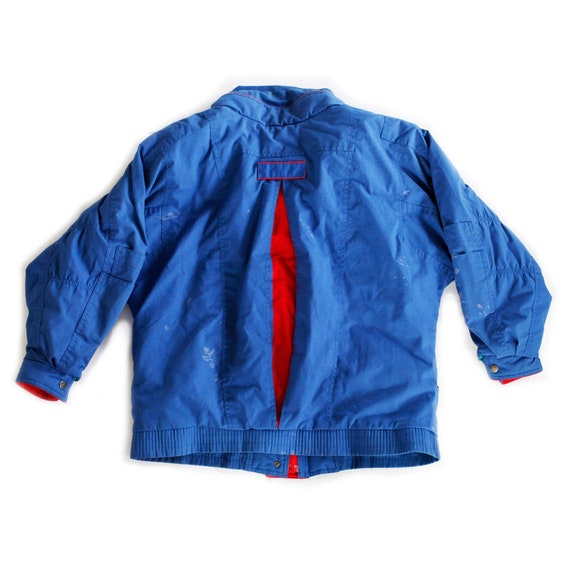 Vintage 80s Izzi Blue Red Mock Neck Coat / Jacket… - image 2