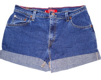 Vintage Levi's Dark Wash Mid-High Waisted Rise Cut Offs Cuffed Denim Shorts - 30/31