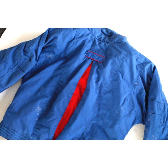 Vintage 80s Izzi Blue Red Mock Neck Coat / Jacket… - image 5