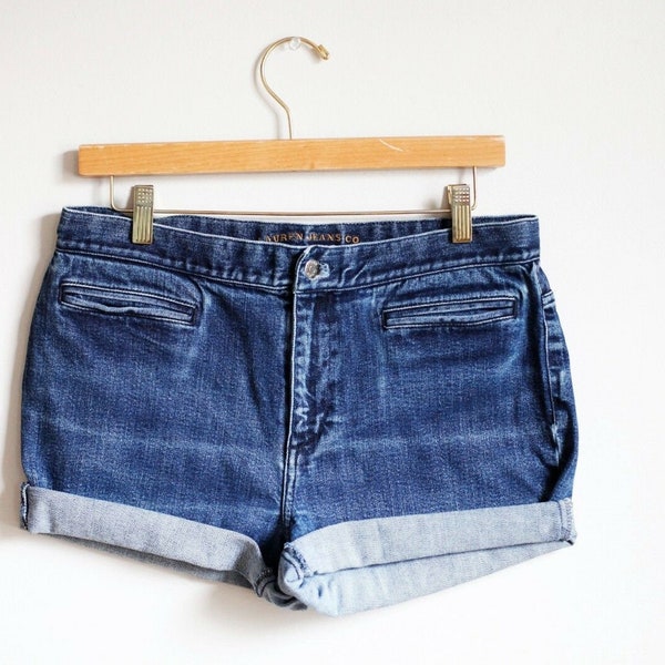 Vintage Ralph Lauren Medium/Dark Wash High Waisted Cuffed Denim Shorts 30/31