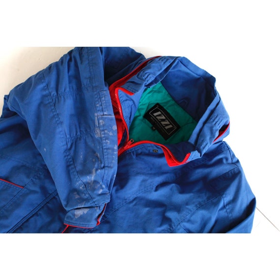 Vintage 80s Izzi Blue Red Mock Neck Coat / Jacket… - image 3