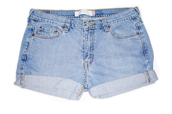 high waisted cuffed denim shorts