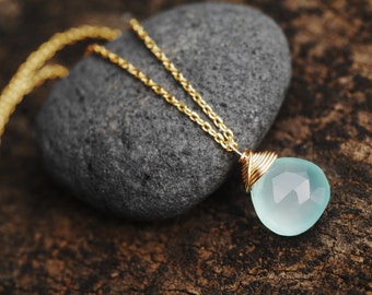 Aqua Chalcedony necklace // Glowing Aqua Chalcedony AAA gemstones // Find 24K Gold filled or silver filled wire // Made in Hawaii with love