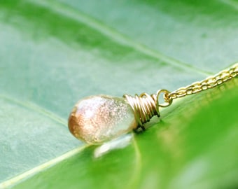 STUNNING & SPARKLING AAA Shciller Oregon Sunstone Drop Necklace // A little drop of Sunshine handmade in Hawaii with love!