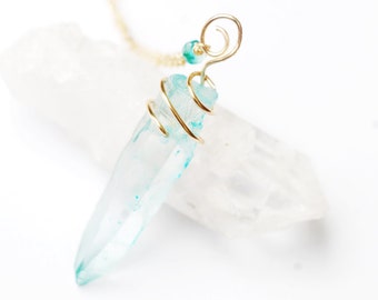 Stunning, Raw, Aqua blue, Fluorite Crystal Point necklace // Wire wrapped jewelry // Wire wrapped jewelry // Handmade in Hawaii with love //