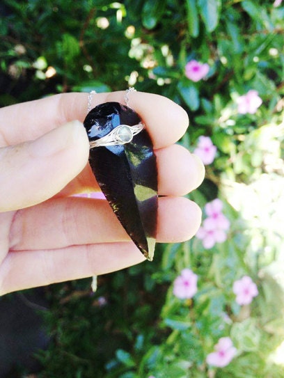 Black Obsidian Arrowhead Necklace Handcrafted Wire Wrapped 