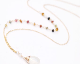 Watermelon Tourmaline and Rainbow Moonstone necklace // Gorgeous AAA gemstones // Handmade in Hawaii with love