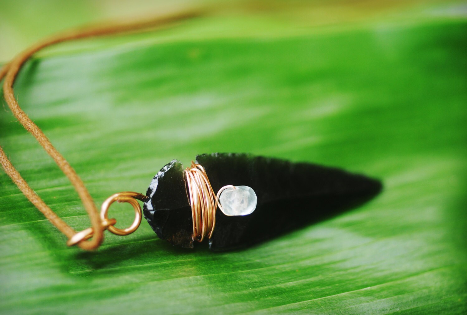 Black Obsidian Arrowhead Necklace Handcrafted Wire Wrapped 