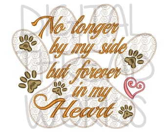 Diseño de bordado a máquina en memoria de una mascota fallecida, recuerdo bordado con huella de pata de perro (descarga instantánea)