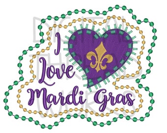 Motif de broderie de perles de mardi gras, coeur fleur de lys (téléchargement instantané)