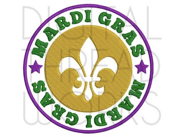 Mardi Gras Borduurmachine Ontwerp voor 4x4 5x7 en 6x10 inch frames. Fleur de lis-patroon, medaillonlogo, uitgesneden fleur de lis-patroon