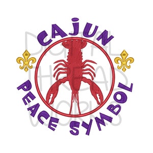 Cajun Peace Symbol Crawfish Embroidery Design for 4x4 5x7 and 6x10 inch hoops. Cajun fleur de lis embroidery machine files.