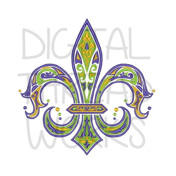 Fleur De Lis Mardi Gras Damask style Embroidery Design for 4x4 5x7 and 6x10. Instant Download Decorative French Fleur de lys ITEM# FDLMGD