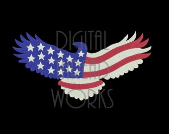 American Flag Eagle Embroidery Design for 4x4 5x7 and 6x10 inch hoops. Instant Download. Patriotic Stars and Stripes. Item# AFE01