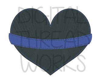 Diseño de bordado de corazón de línea azul fina para bastidores de 4x4, 5x7 y 6x10 (descarga instantánea)