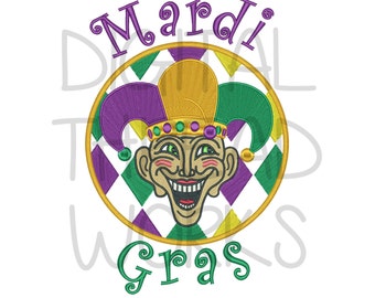 Mardi Gras Harlequin Jester Embroidery Design for 4x4 5x7 and 6x10 inch hoops. Instant Download ITEM# MGHJ