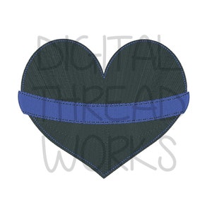 Police Thin Blue Line Heart Embroidery Design for 4x4 5x7 and 6x10 Inch Hoops. Instant Download. Support Law Enforcement. Item TBLH01 image 1