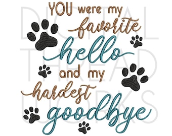 Diseño de bordado de condolencias por la pérdida de una mascota: Huellas de patas (descarga instantánea)