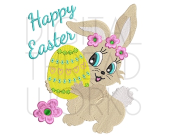 Easter Bunny and Egg Machine Embroidery Design Instant Download. Colorful Bunny and Easter Egg pattern for 4x4 5x7 and 6x10 inch hoops