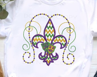 Karneval Fleur De Lis Maschinenstickerei Design in 10 x 4, 5 x 7 & 8 x 10 Zoll Hoop Größen. Sofort Download Chevron Masken und Perlen