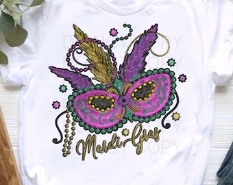 Mardi Gras Maske und Perlen Druck, Distressed Kreide Stil (PNG Datei)
