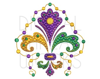 Mardi Gras Fleur De Lis Beads Embroidery Design (Digital Download)