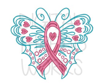 Awareness Ribbon Butterfly Machine Embroidery Design (Digital Download)