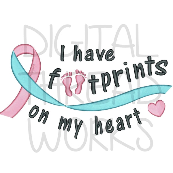 Miscarriage, Pregnancy and Infant Loss Awareness Ribbon Instant Download. 4x4 5x7 6x10 Machine Embroidery Design keepsake baby footprints