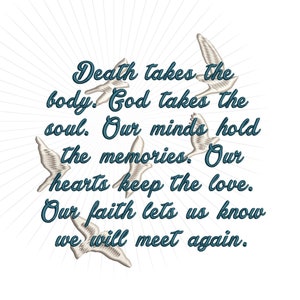 Sympathy Embroidery Design, Memory Pillow decoration, We Will Meet Again. Sympathy saying, loss of loved one, memory embroidery pattern.