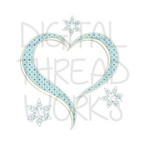 Frozen Icy Snowflake Heart Frame Machine Embroidery Design Pattern, 4x4 5x7 6x10 instant digital download . ITEM# FROZHRT