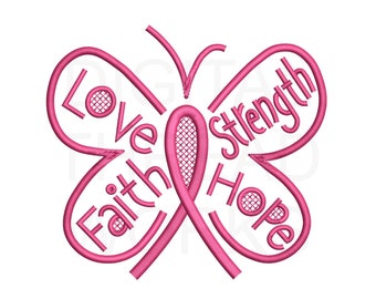 Cancer Awareness Ribbon Schmetterling Stickmaschine, Stickdatei (Digital Download)