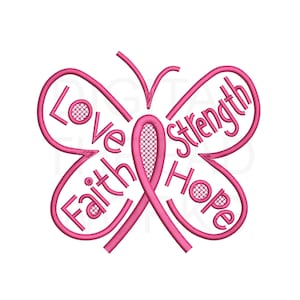 Awareness Ribbon Butterfly Machine Embroidery Design Instant Download. Love Faith Strength Hope Cancer Awareness Pattern, 4x4 5x7 and 6x10