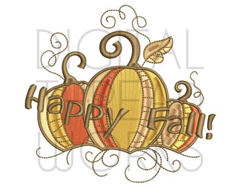 Happy Fall Pumpkins Machine Embroidery Design instant download for 4x4 5x7 and 6x10 inch hoops. Embroidery fill pattern