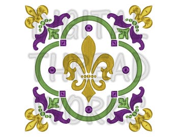 Diseño de bordado Mardi Gras Fleur De Lis (descarga digital)