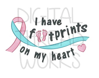 Infant Loss Awareness Ribbon Machine Embroidery Design, Baby Footprint Keepsake (Instant Download)