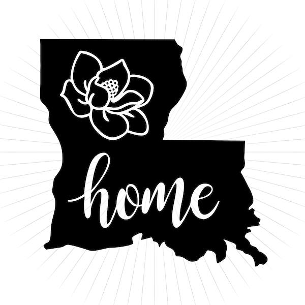 Louisiana Home SVG PNG Cut and Print digital download for Cricut, Cameo, laser cutters, printers, etc. Louisiana magnolia state flower SVG.